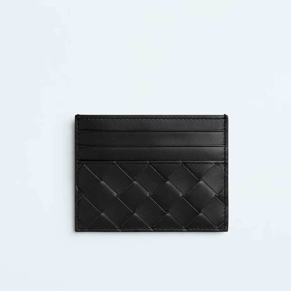 Authentic Bottega Veneta Black Intrecciato Credit Card Case